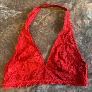 Victoria’s Secret Red Lacy Unlined Halter Top Bralette